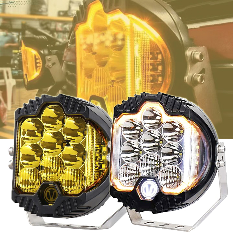 7 Inch White Yellow 90W LED Driving light with Yellow DRL