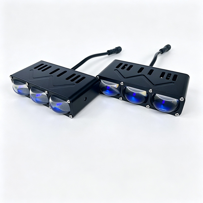 CNC-machined automotive tri-color LED grille light (high/low beam)