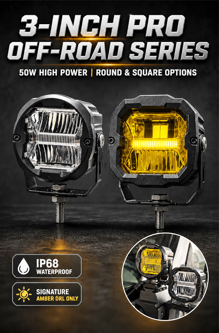 3 Inch 50W Suqare Round White Yellow Fog Light LED Driving Light With DRL
